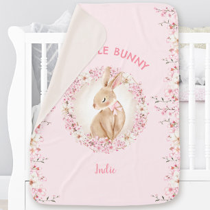 Cute Floral Bunny Girl Spring Name Baby Blanket