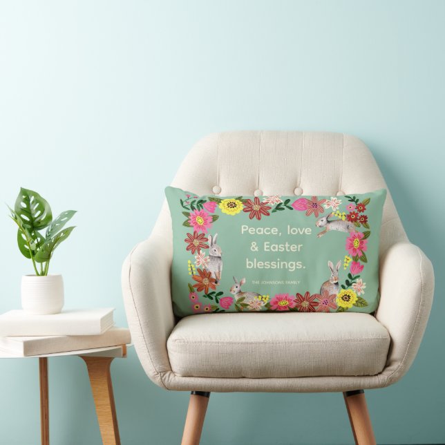 Cute Floral bunny Peace Love Easter Blessings Lumbar Pillow (Chair)
