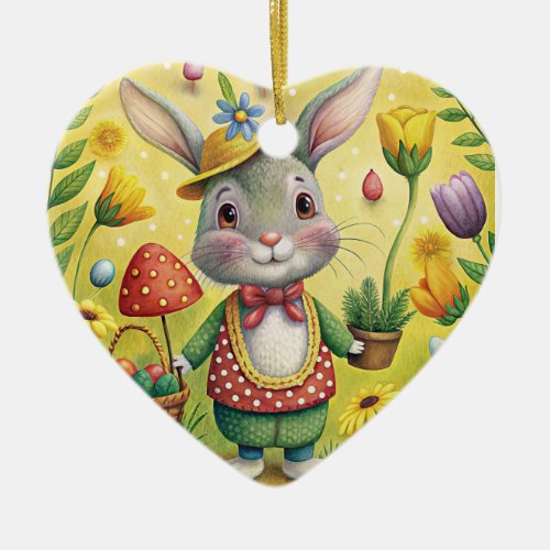 Cute Floral Bunny Rabbit Baby Girl Nursery Easter Ceramic Ornament