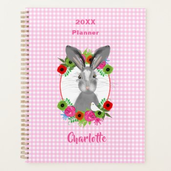Cute Floral  Bunny Rabbit Pink Girly Personalized Planner by Flissitations at Zazzle