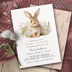 Cute Floral Bunny   Rabbit Spring Baby Shower Invitation