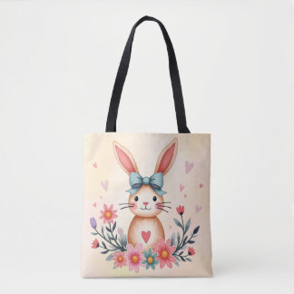 Cute Floral Bunny Tote Bag