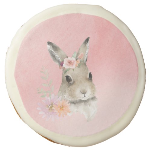 Cute Floral Bunny Watercolor Baby Shower Sugar Cookie