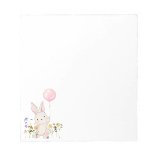 Cute Floral Bunny With Pink Balloon Notepad
