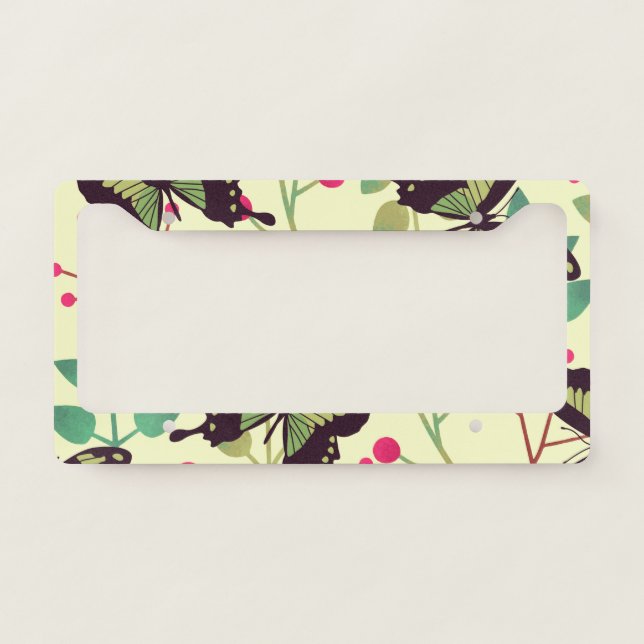 Cute Floral Butterflies Pattern License Plate Frame (Front)