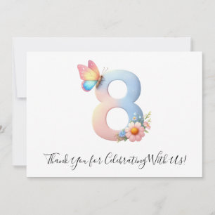Cute Floral Butterfly Eighth Birthday Thank You  Card