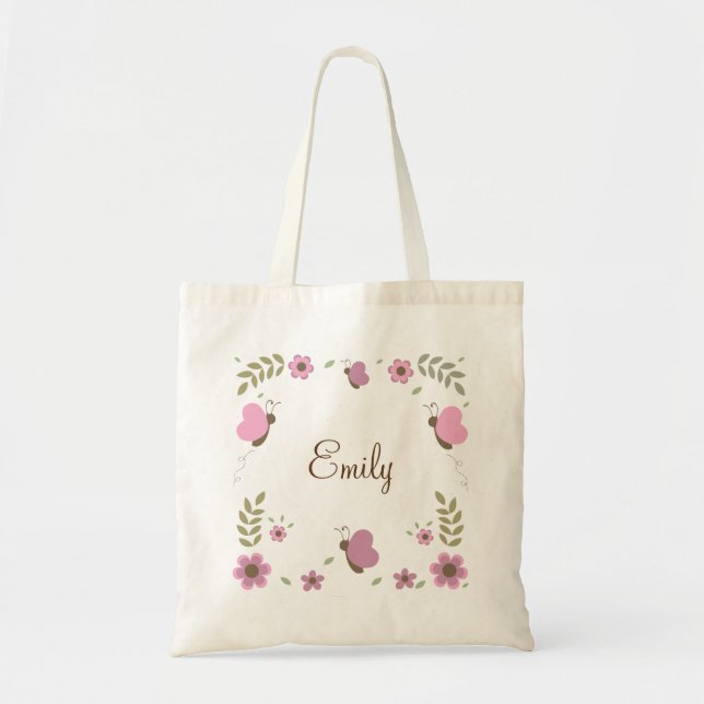Cute Floral Butterfly Garden Kids Tote Bag (Front)