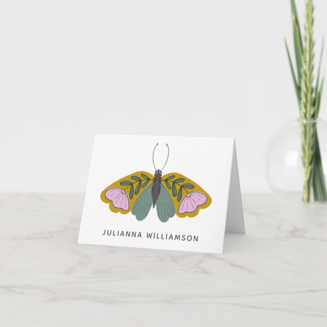 Cute Floral Butterfly Illustration Personalized Note Card (Front)