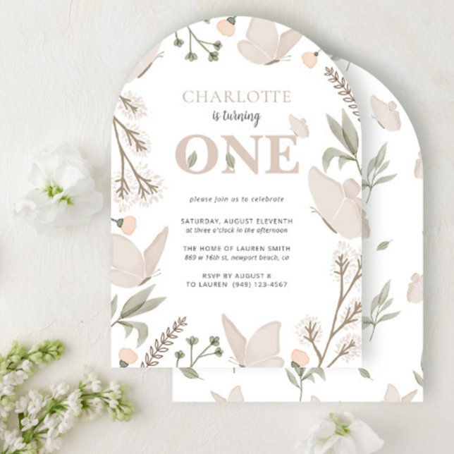 Cute Floral Butterfly Is Turning One 1st Birthday Invitation (Creator Uploaded)