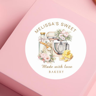 Cute Floral Cake Mixer Ingredients Bakery Classic Round Sticker