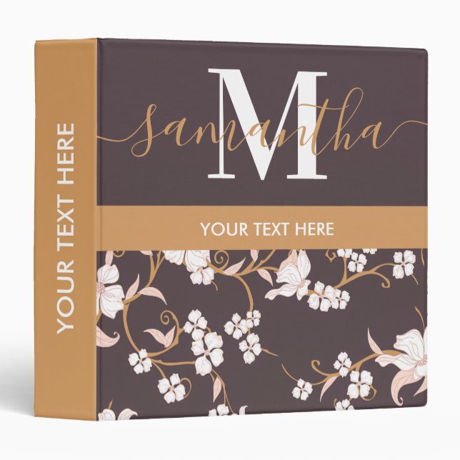 Cute Floral Calligraphy 3 Ring Binder (Front/Spine)