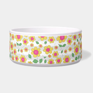 Cute floral cartoon design yellow daisy doodles bowl