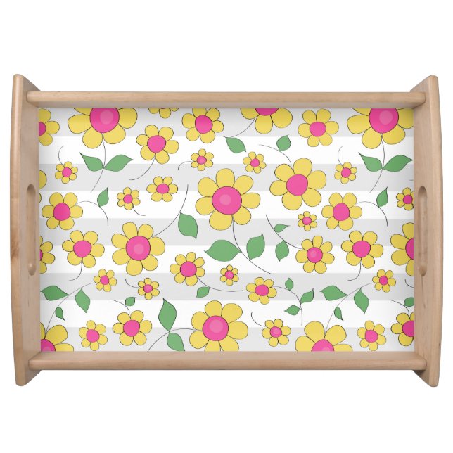Cute floral cartoon design yellow daisy doodles  serving tray (Front)