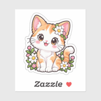 Cute Floral Cat Character Sticker