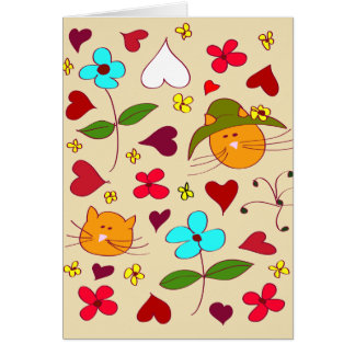 Cute Floral Cat Flower Hat 2 Cards