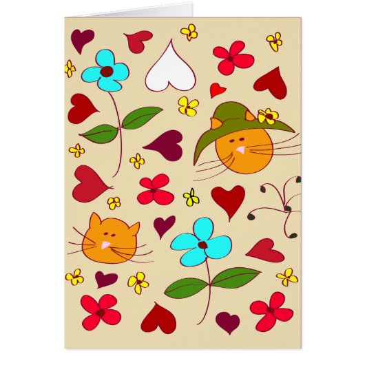 Cute Floral Cat Flower Hat 2 Cards (Front)