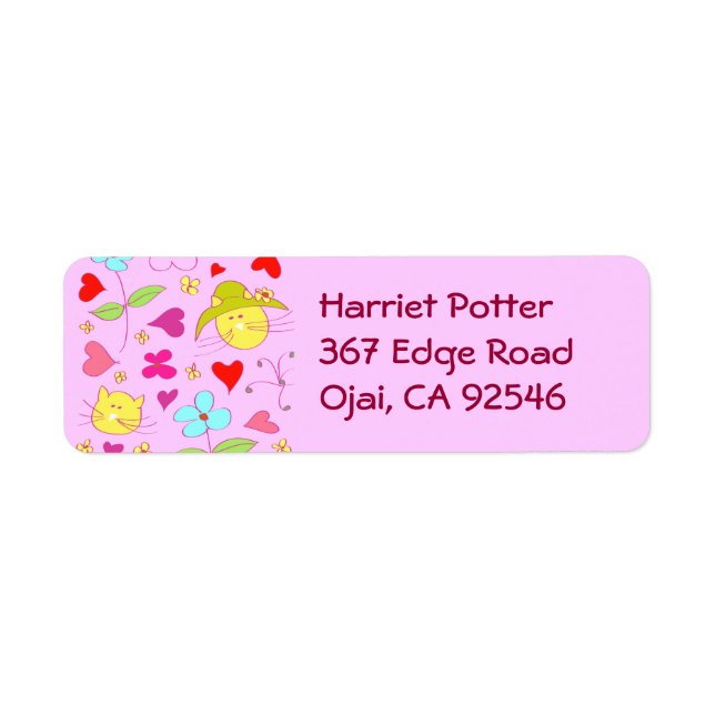 Cute Floral Cat Flower Hat 2 Label (Front)