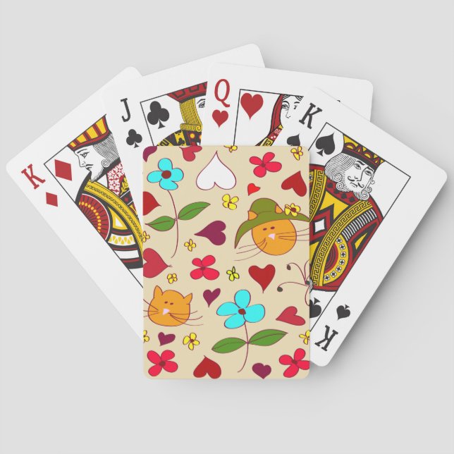 Cute Floral Cat Flower Hat 2 Poker Cards (Back)
