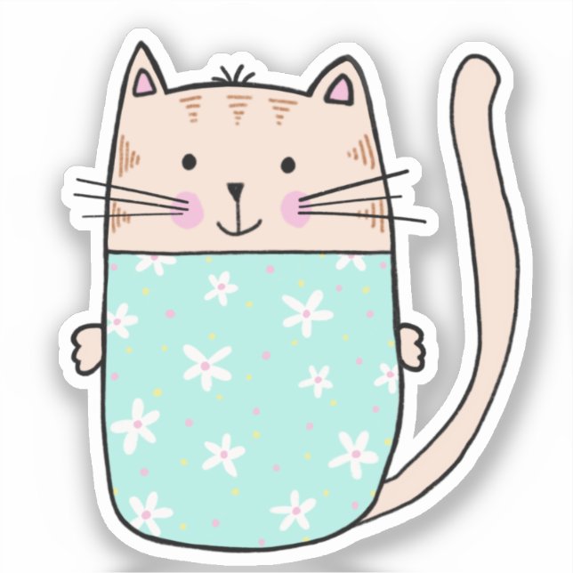 Cute floral cat illustration sticker (Front)