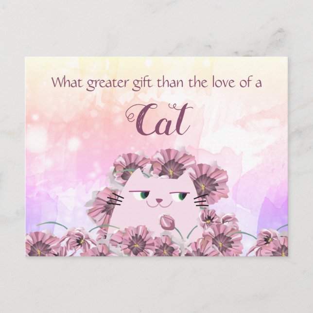Cute Floral Cat Lover Quote Postcard (Front)
