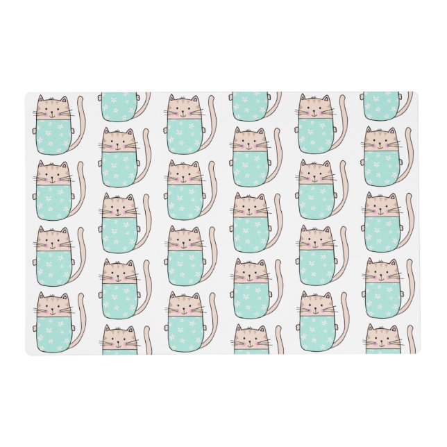 Cute Floral Cat Pattern Placemat (Front)