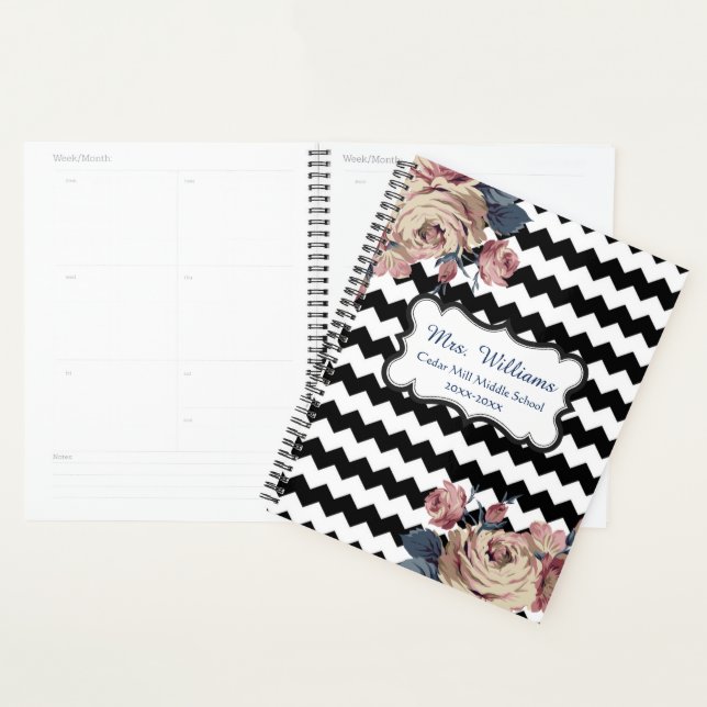 Cute Floral Chevron Personalized Teacher Planner (Display)