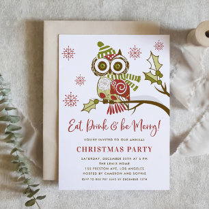 Cute Floral Christmas Owl Holiday Party Invitation