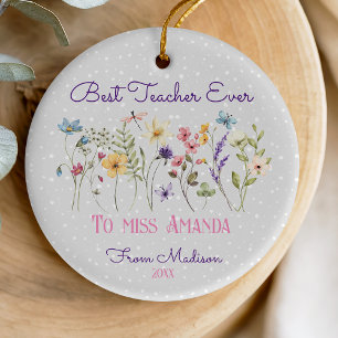 Cute floral Christmas pastel flowers teacher Ceramic Ornament