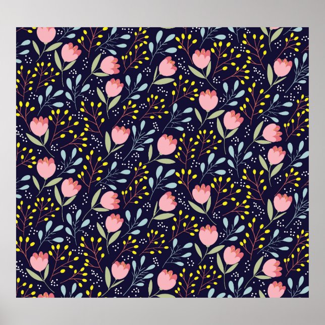 Cute Floral: Colorful Flowers Pattern. Poster (Front)