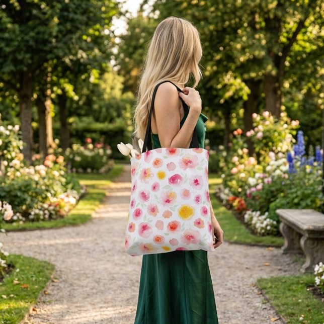 Cute floral colorful pink orange tote bag (Creator Uploaded)