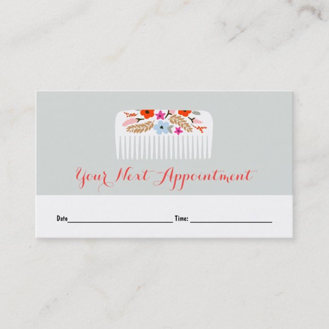 Cute Floral Comb Hair Salon Appointment Card (Front)