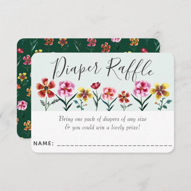 Cute Floral Couple's Baby Shower Diaper Raffle Enclosure Card (Front/Back)