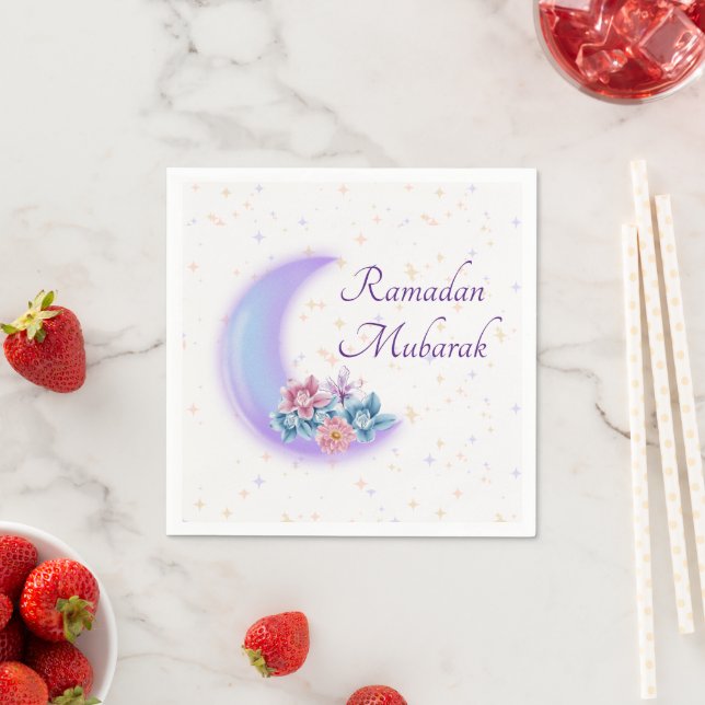 Cute Floral Crescent Islamic Ramadan Mubarak Napkins (Insitu)