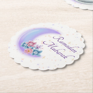 Cute Floral Crescent Islamic Ramadan Mubarak Paper Coaster