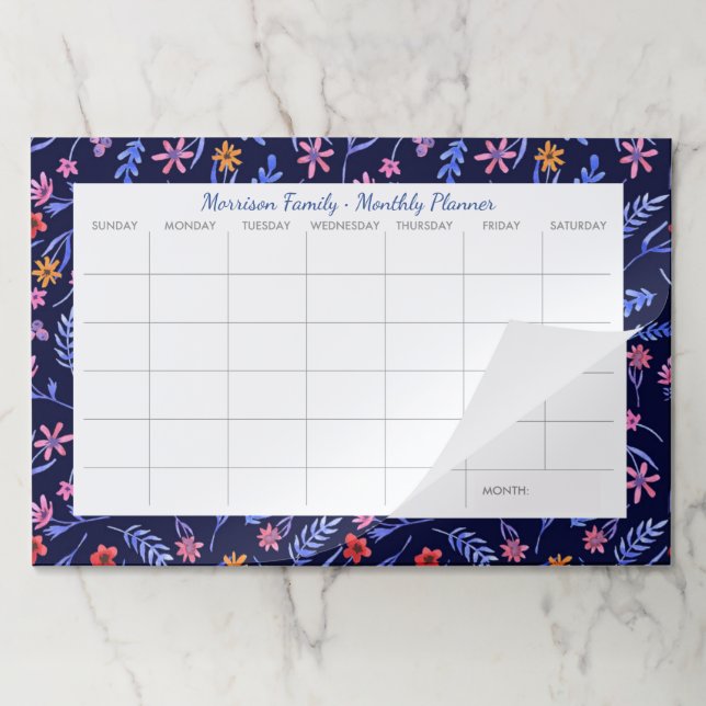Cute Floral Custom Family Monthly Calendar Planner Paper Pad (Folded)
