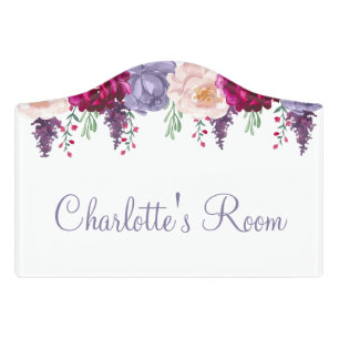 Cute Floral custom monogram name door sign