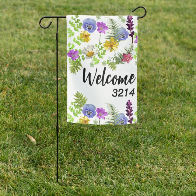 Cute Floral Custom Street Address Number Outdoor Garden Flag (In SItu)