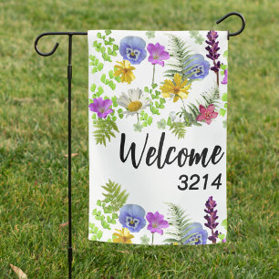 Cute Floral Custom Street Address Number Outdoor Garden Flag