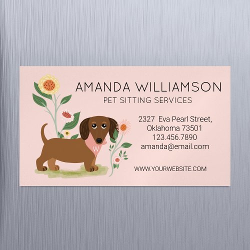 Cute Floral Dachshund Dog Pet Care Services Business Card Magnet