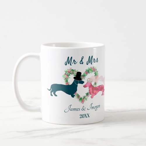 Cute Floral Dachshund Dogs Bride and Groom  Coffee Mug