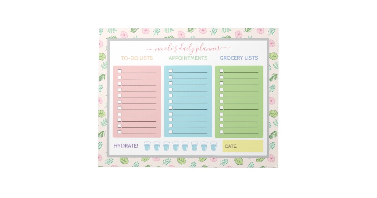 Cute Floral Daily Planner Notepad | Zazzle