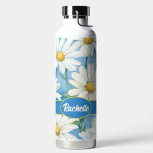 Cute Floral Daisies with Name Water Bottle