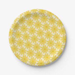 Cute Floral Daisy Pattern in Yellow Paper Plates