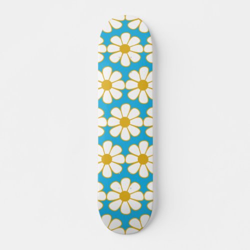 Cute Floral Daisy Pattern Mustard and Blue Skateboard