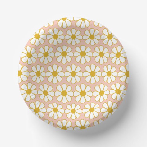 Cute Floral Daisy Pattern Mustard Gold and Blush Paper Bowls