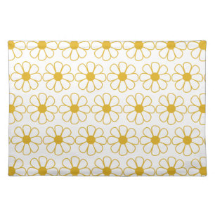 Cute Floral Daisy Pattern Mustard Gold and White Cloth Placemat