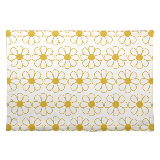 Cute Floral Daisy Pattern Mustard Gold and White Cloth Placemat (Front)