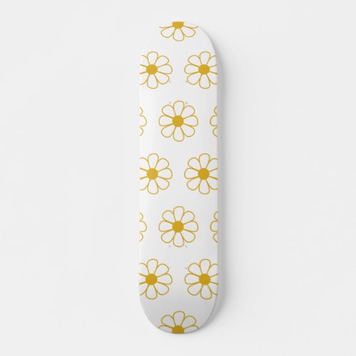 Cute Floral Daisy Pattern Mustard Gold and White S Skateboard