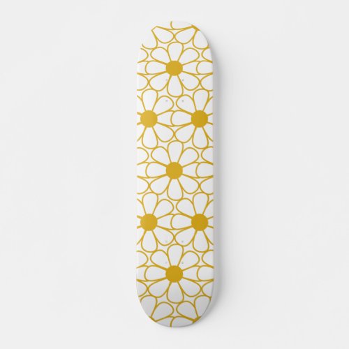 Cute Floral Daisy Pattern Mustard Gold and White Skateboard