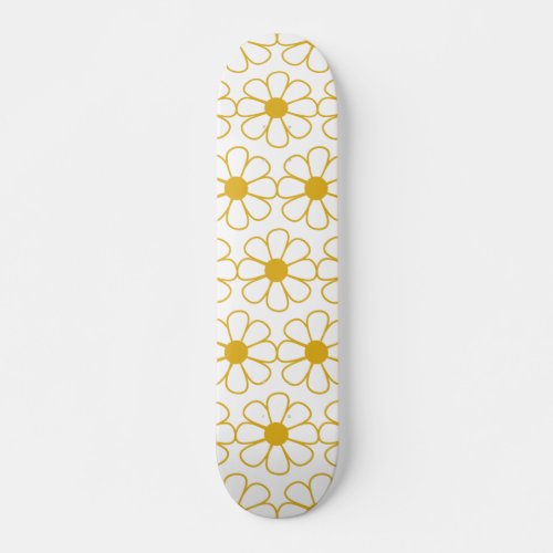 Cute Floral Daisy Pattern Mustard Gold and White Skateboard